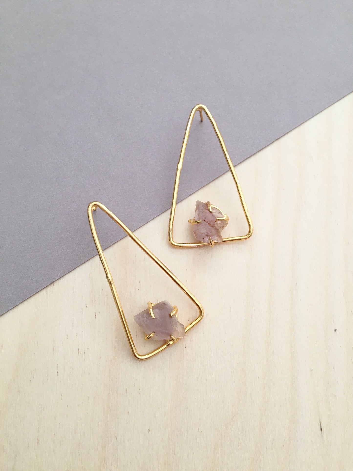 Boho Raw Crystal Triangle Earrings | BlissByTakshvi