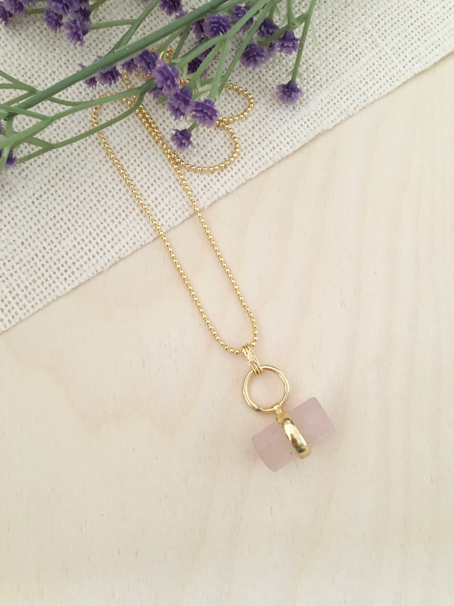 Rose Quartz Barrel Pendant Necklace