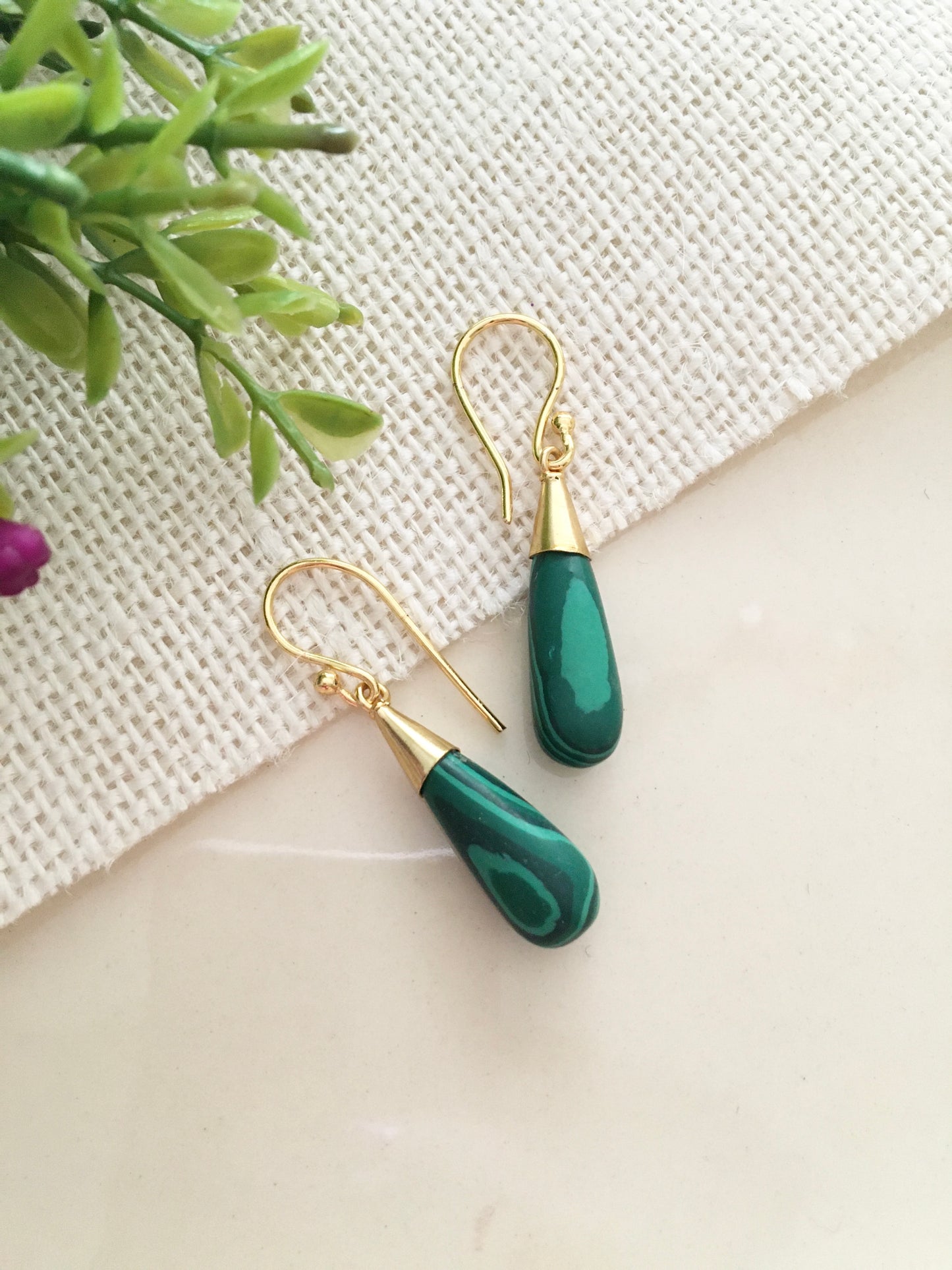 Elegant Teardrop Stone Dangle Earrings – Gold Finish