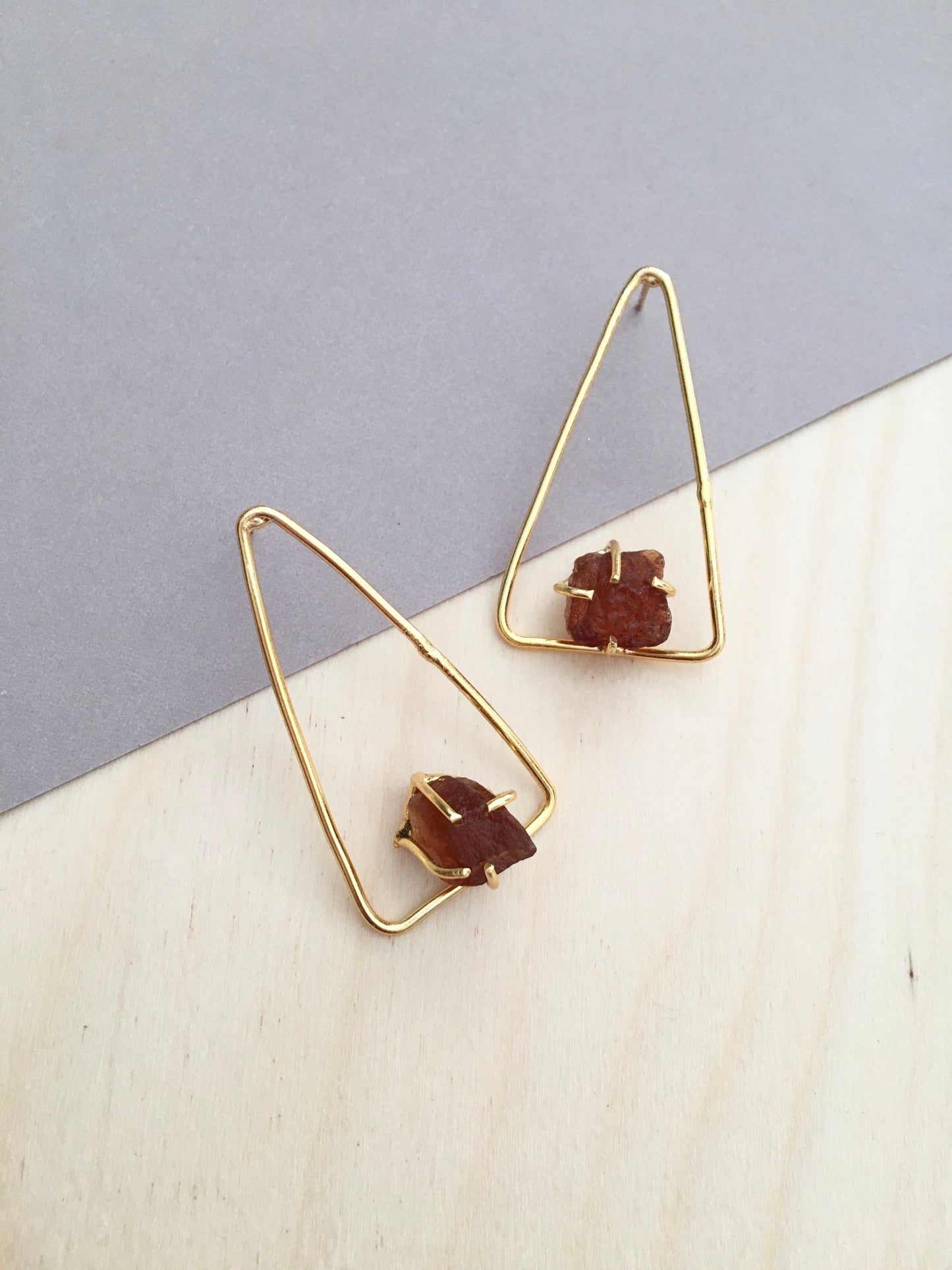 Boho Raw Crystal Triangle Earrings | BlissByTakshvi