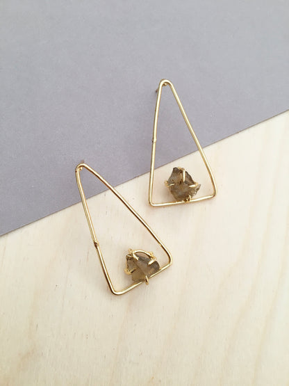 Boho Raw Crystal Triangle Earrings | BlissByTakshvi