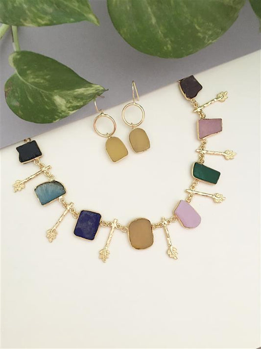 Multicoloured Stone Boho Necklace Set