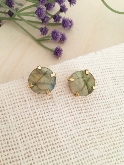 Aurora Earthstone Gold Prong Studs | BlissByTakshvi