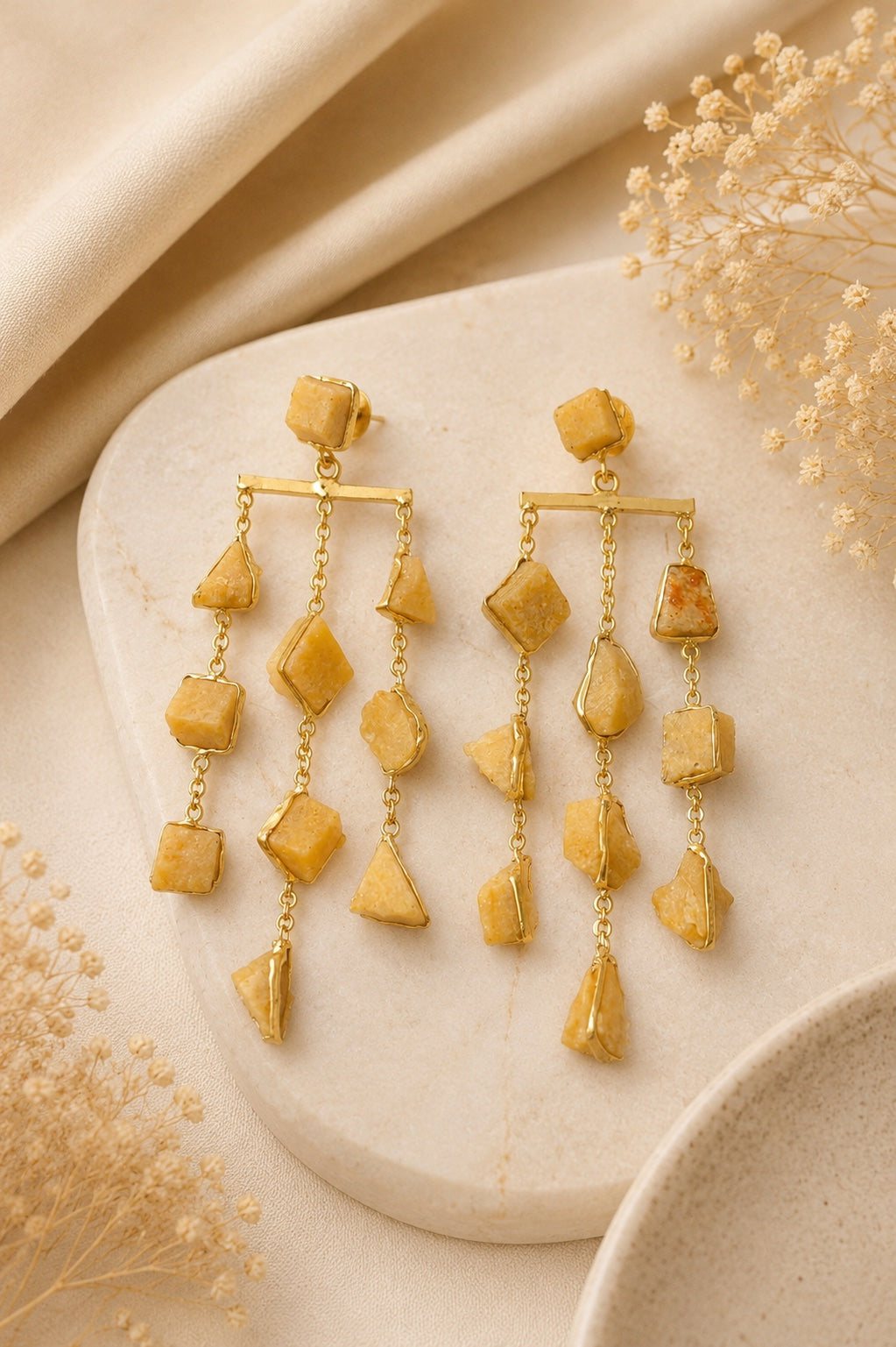 Golden Amber Cascade Earrings | BlissByTakshvi