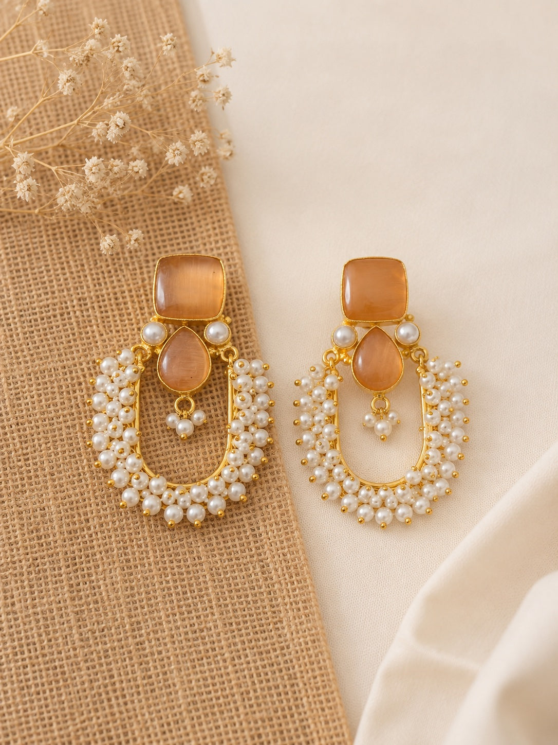 Ishani Amber Pearl Arch Earrings