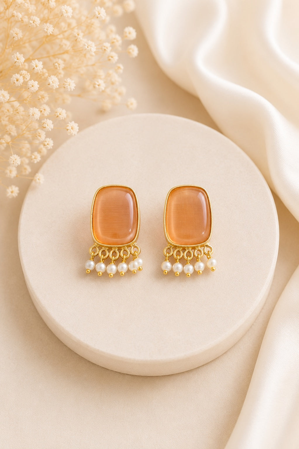 Aria Peach Drop Stud Earrings