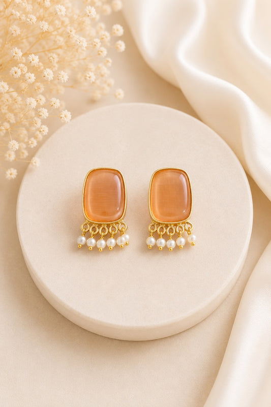 Aria Peach Drop Stud Earrings