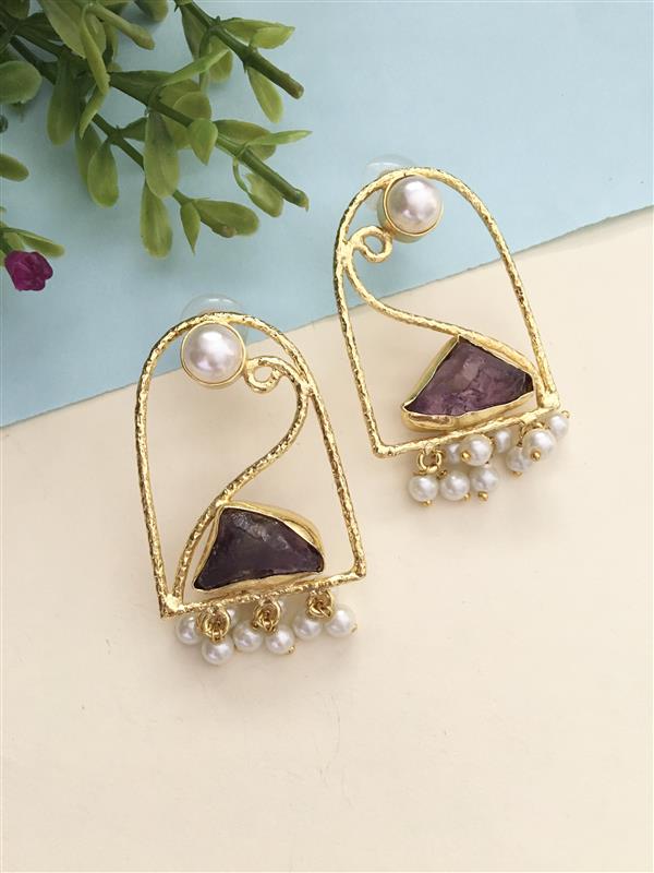 Savana Golden Textured Rough Stone Drop Earring