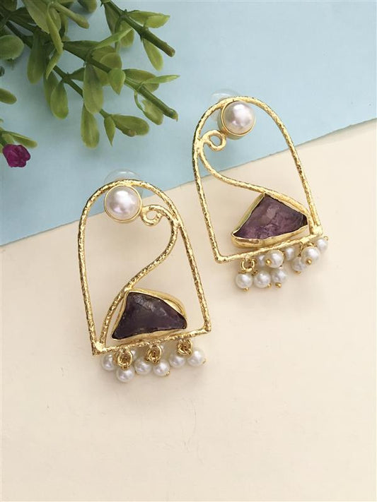 Savana Golden Textured Rough Stone Drop Earring