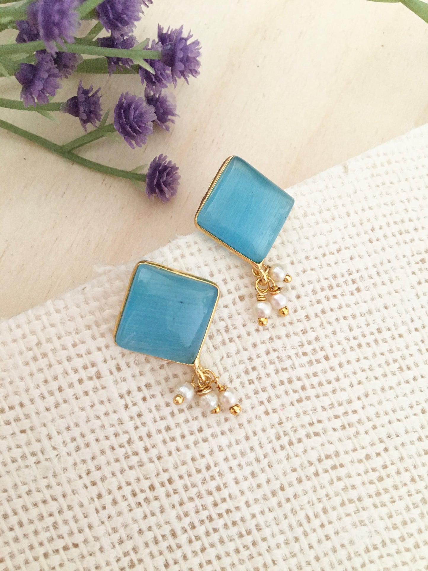 Amber Square Stud Earrings