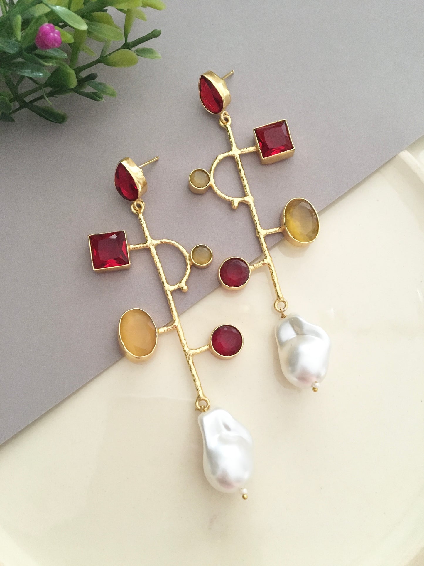 Multi-Gem Baroque Pearl Drops