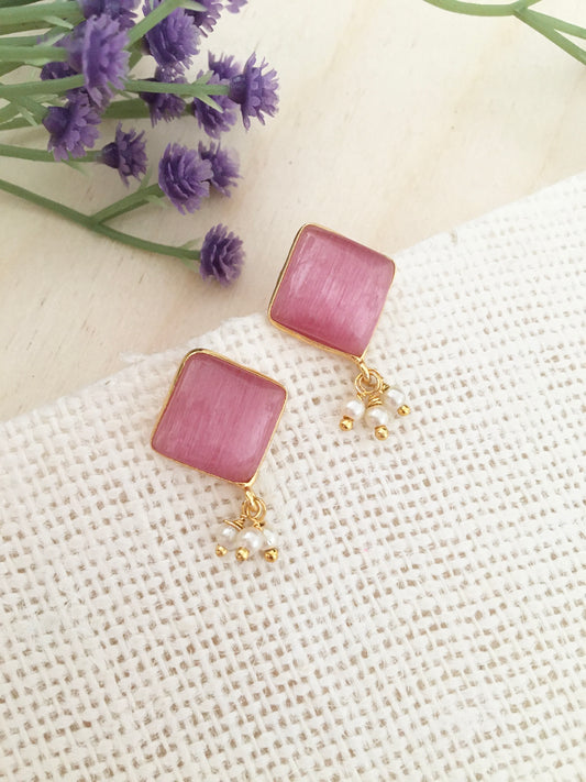 Amber Square Stud Earrings