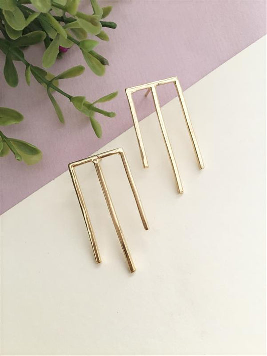 Golden Three Bars Stud Earrings
