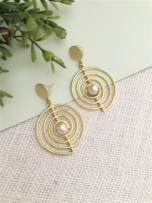 Garima Double Circle Pearl Drop Earrings