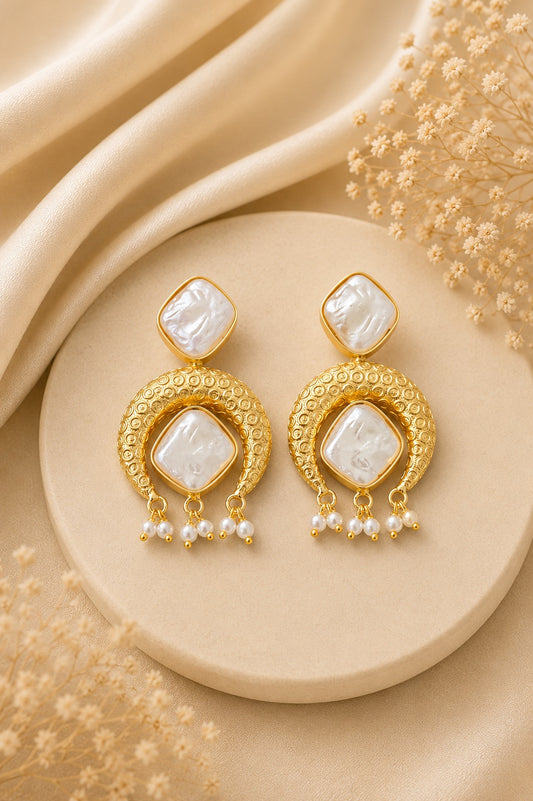 Baroque Pearl Crescent Earrings