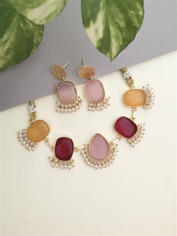Multicoloured Glass Stone Choker Necklace