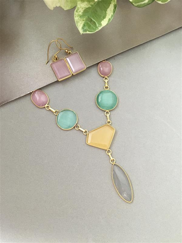Long Glass Stone Necklace Set