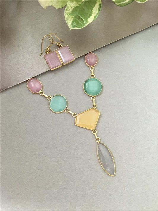 Long Glass Stone Necklace Set