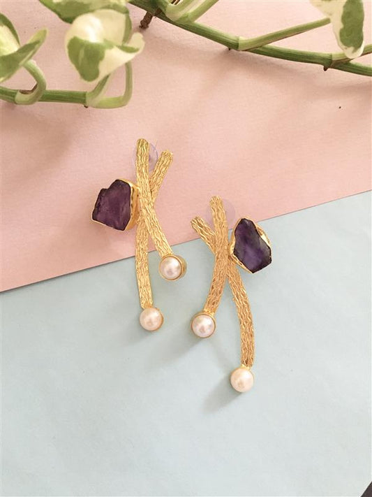 Rough Stone Pearl Earring