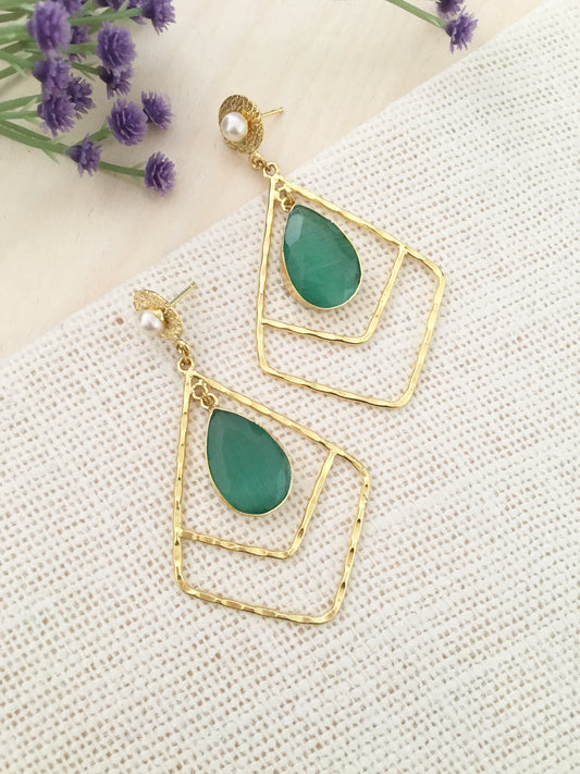 Emerald Geometry Drop Earrings