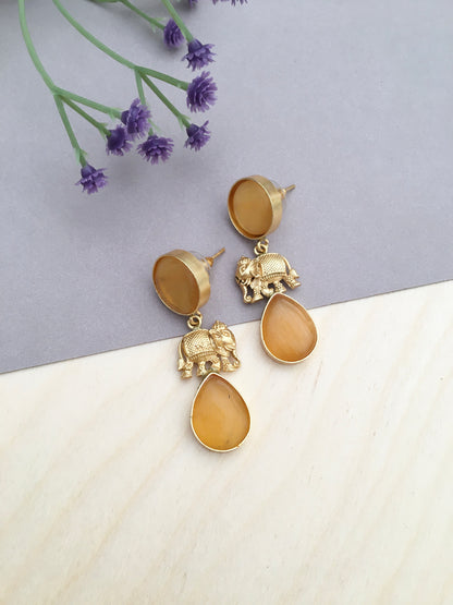 Ethnic Drop Earrings with Elephant Motifs