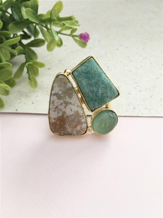 Golden Three Stone Adjustable Ring