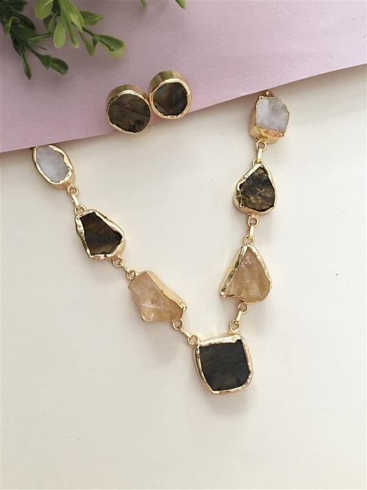 Rough Stone Necklace With Stud Earring
