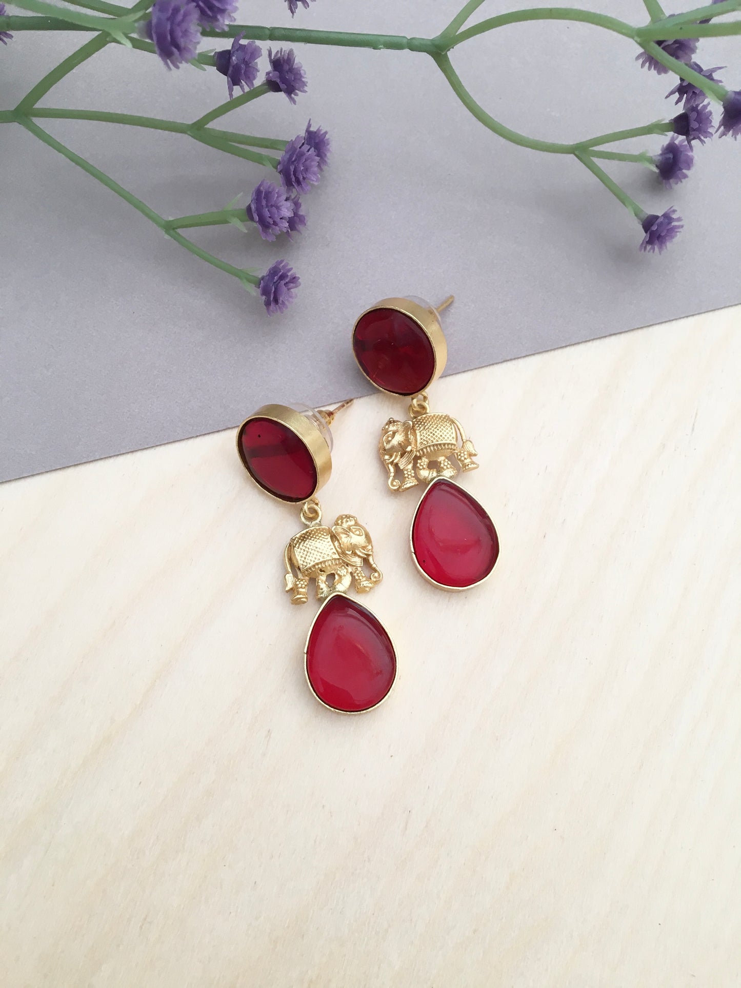 Ethnic Drop Earrings with Elephant Motifs