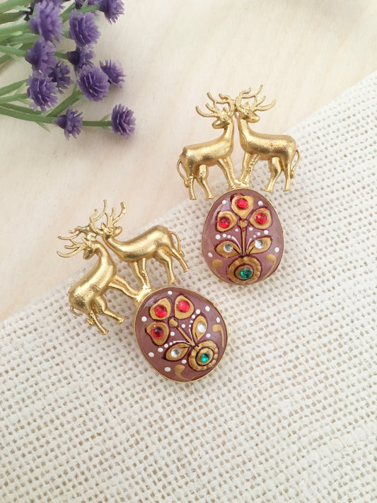 Royal Deer Enamel Statement Earrings