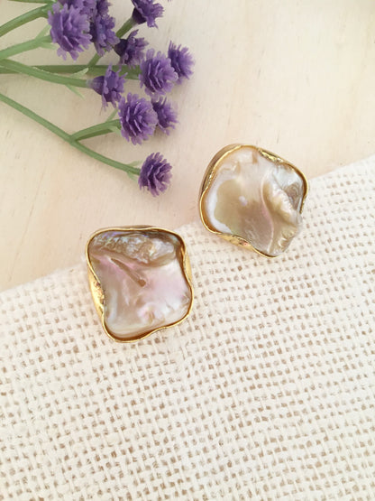 Raw Baroque Pearl Golden studs | BlissByTakshvi