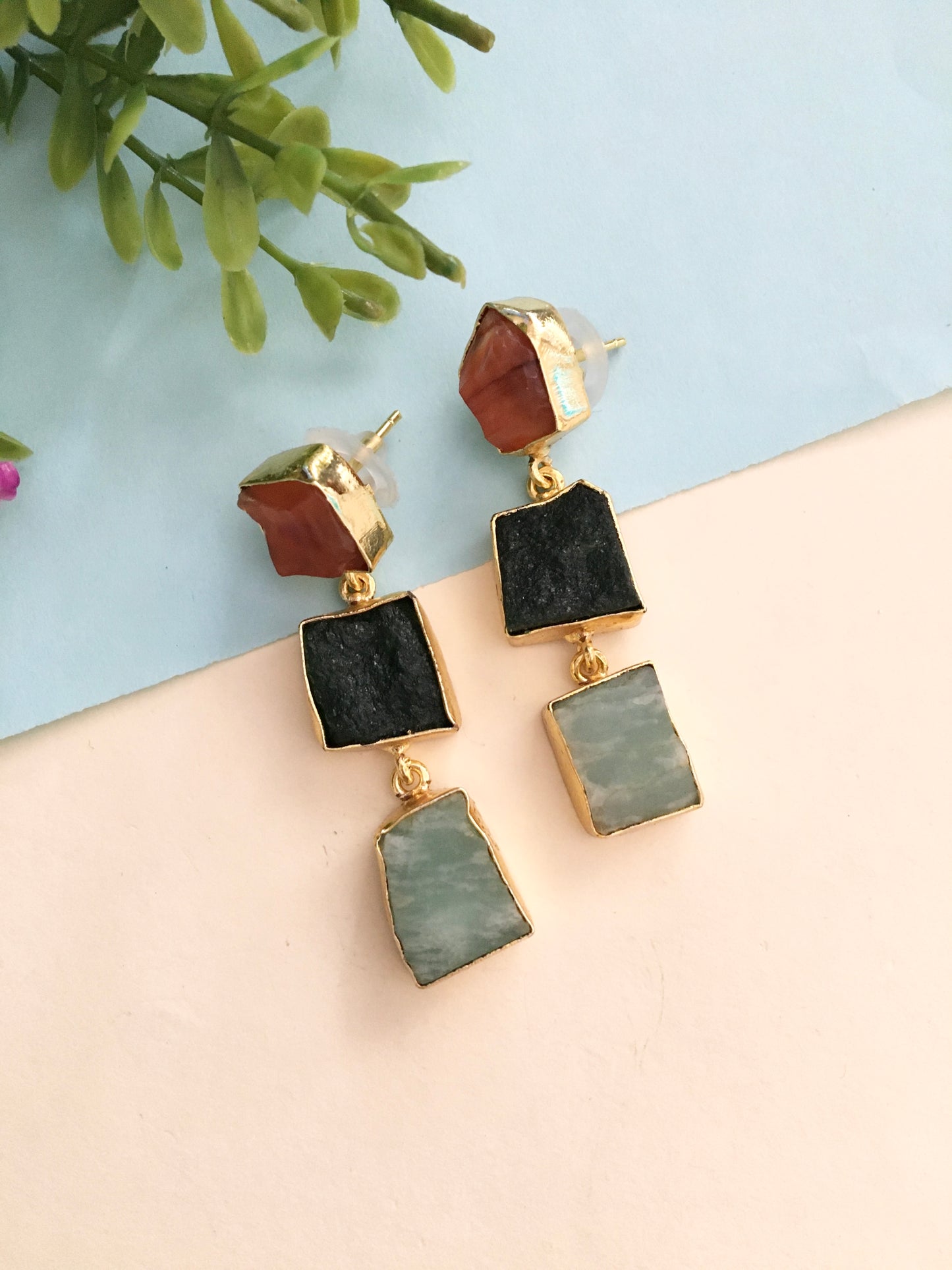 Ruhani Rough Stone Drop Earrings