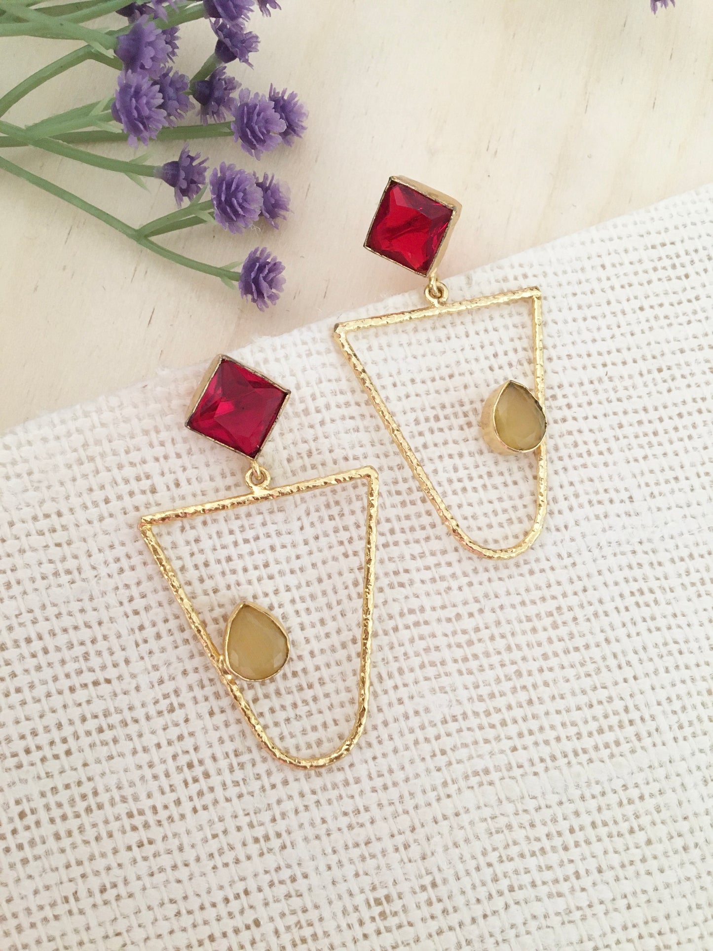 Bold Red Geometric Statement Earrings