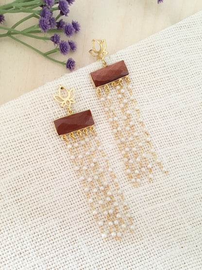 Brown Stone Tassel Earrings | BlissByTakshvi