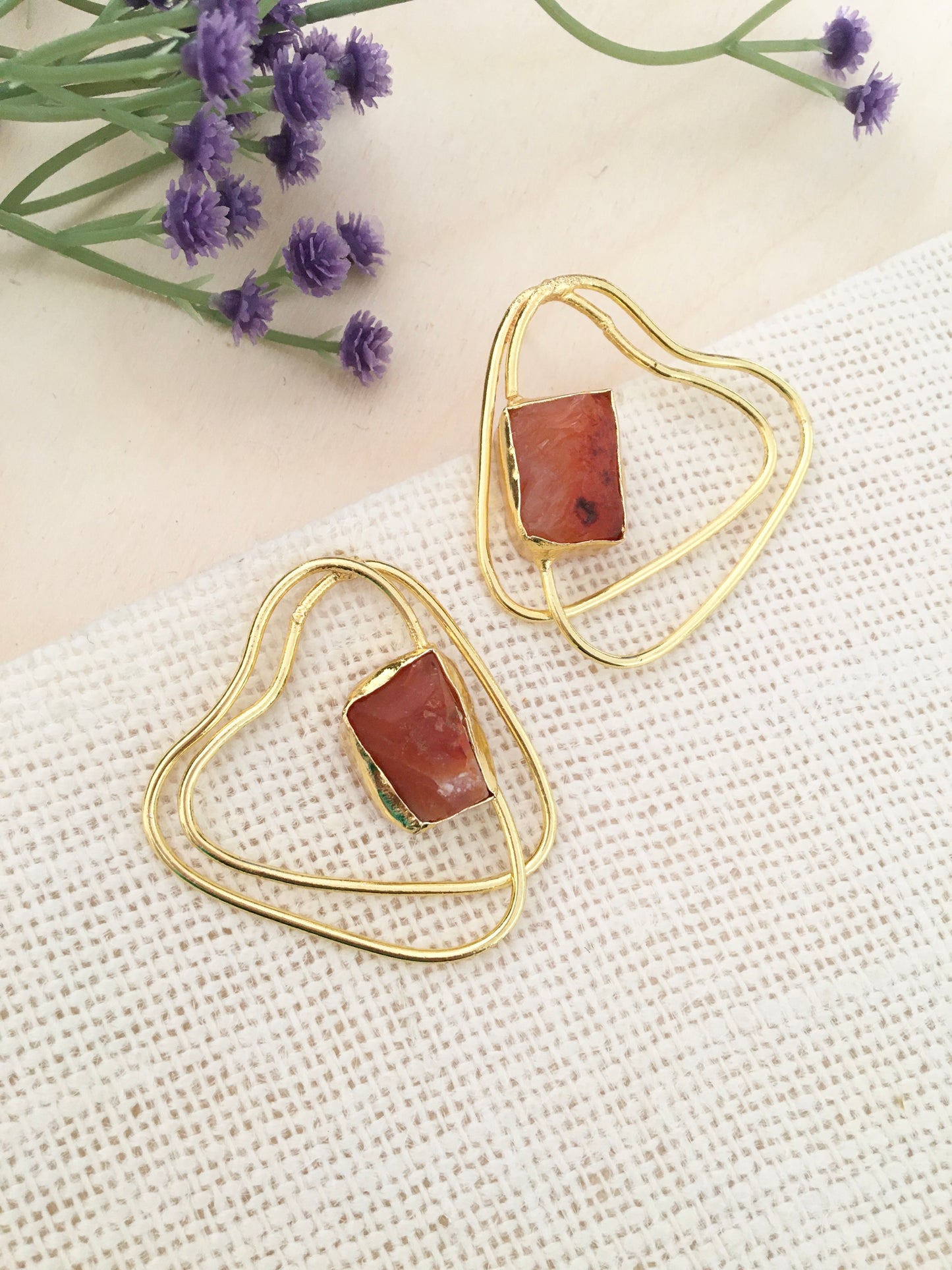 Abstract Golden Frame Stone Earrings