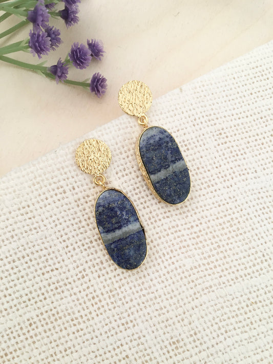 Royal Blue Textured Stone Statement Earrings