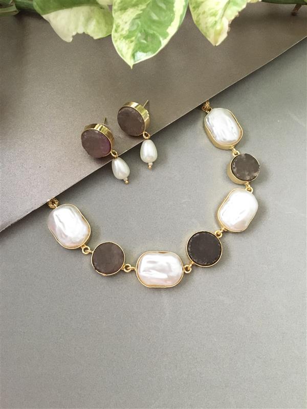 Baroque With Rough Stone Necklace Set