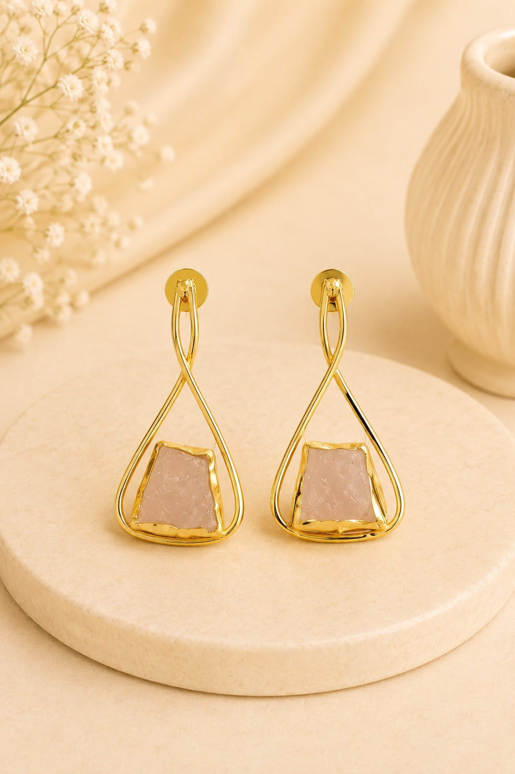 Blush Quartz Twist Drop Earrings