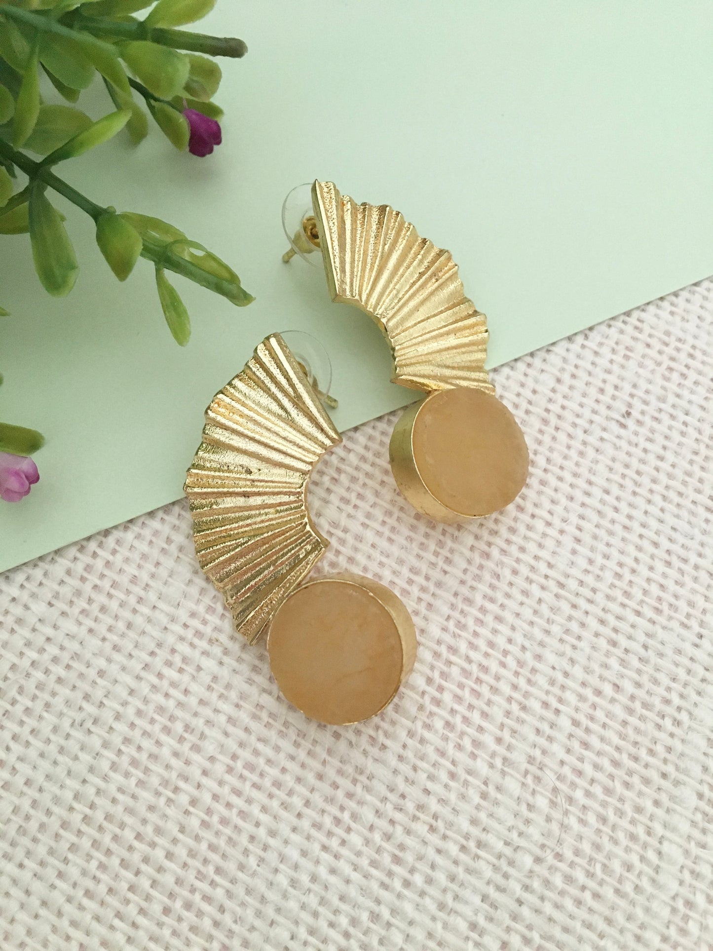 Prisha Golden Textured Arc Earrings