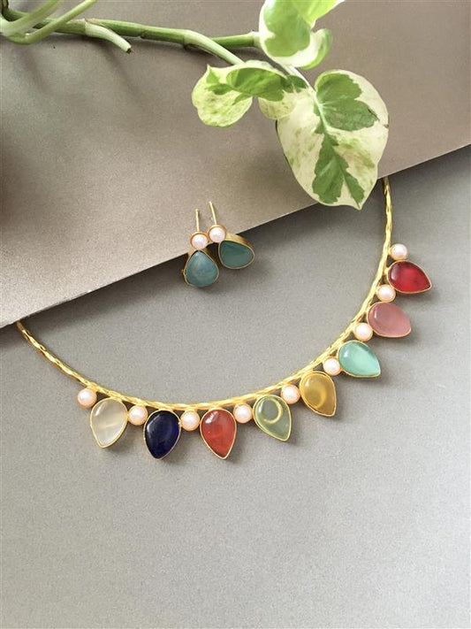 Multicoloured Glass Stone Choker Set