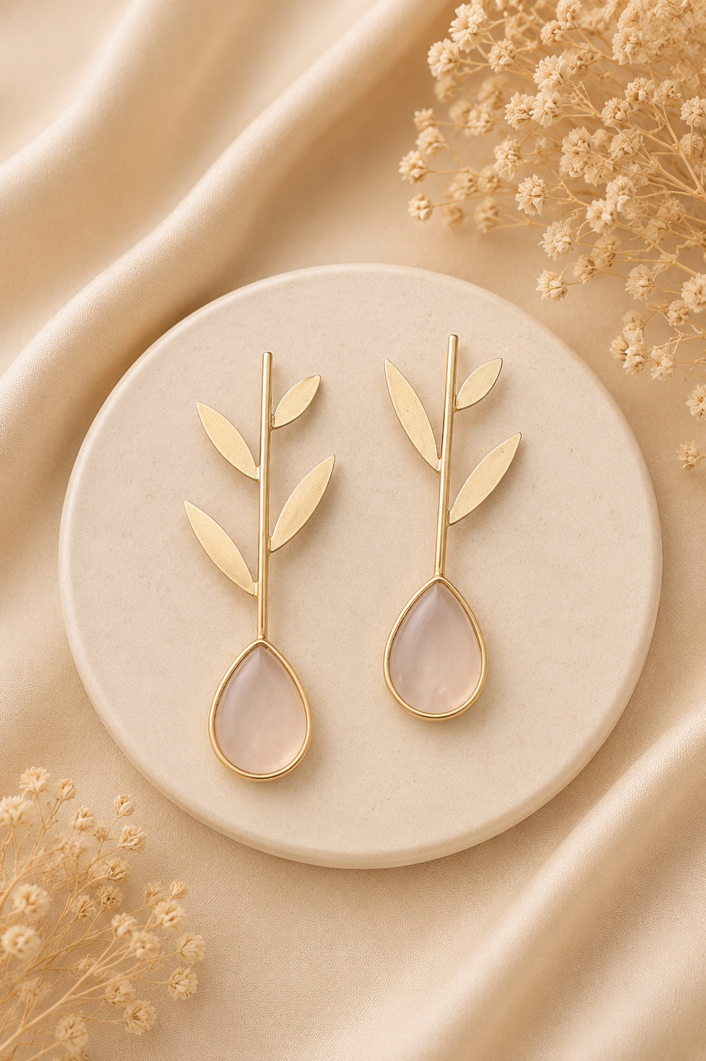 Blush Leaf Branch Drop Earrings