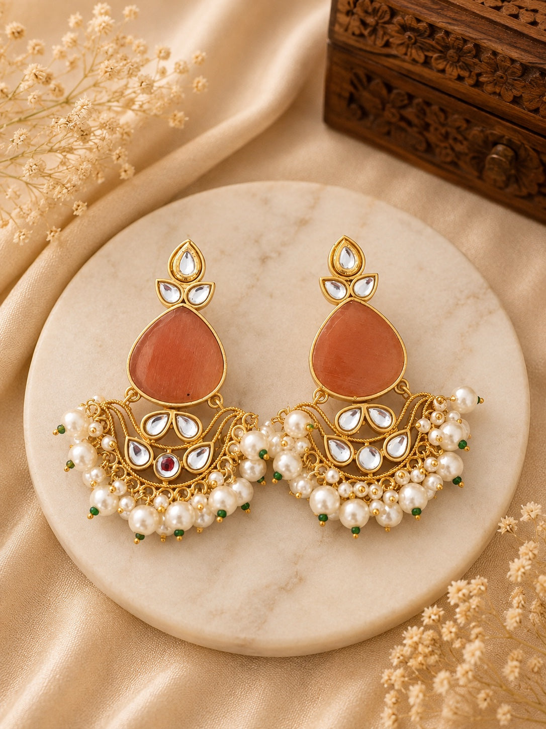 Peach Pearl Chandbali