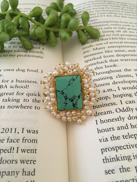 Square Stone Pearl Ring