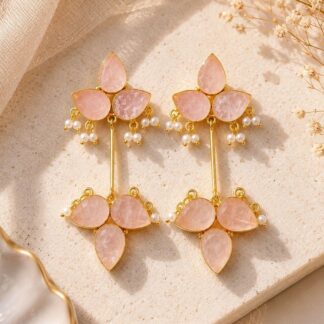 Leaf Shaped Drop Earrings – Pink