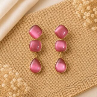 Geometric Drop Earrings – Pink