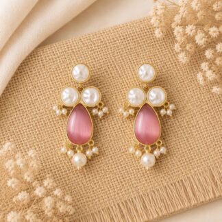 Teardrop Shaped Drop Earrings – Pink