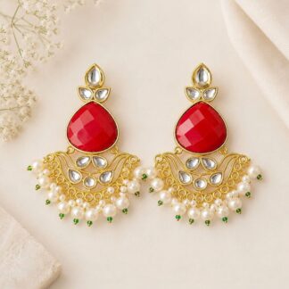 Teardrop Shaped Drop Earrings – Red