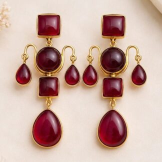Geometric Drop Earrings – Red