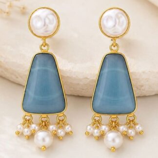 Geometric Drop Earrings – Blue