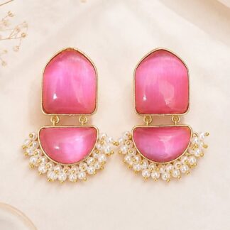 Geometric Drop Earrings – Pink