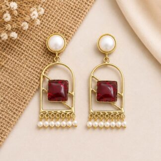 Geometric Drop Earrings – Red